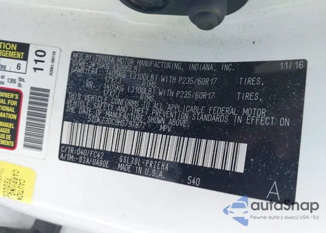 2017 Toyota Sienna Le 8 Passenger из США, поврежденный, VIN 5TDKZ3DC9HS797877